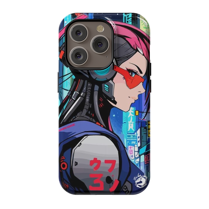 iPhone 14 Pro StrongFit Neon Cyberpunk Girl by LM2Kone