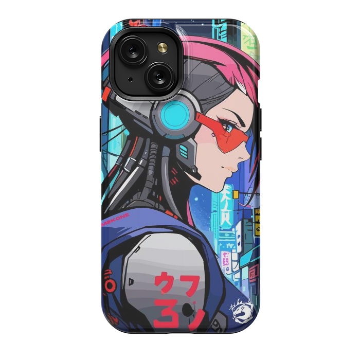 iPhone 15 StrongFit Neon Cyberpunk Girl by LM2Kone