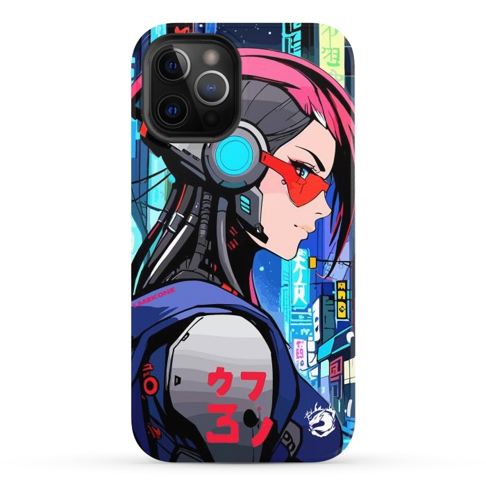 iPhone 12 Pro Max StrongFit Neon Cyberpunk Girl by LM2Kone