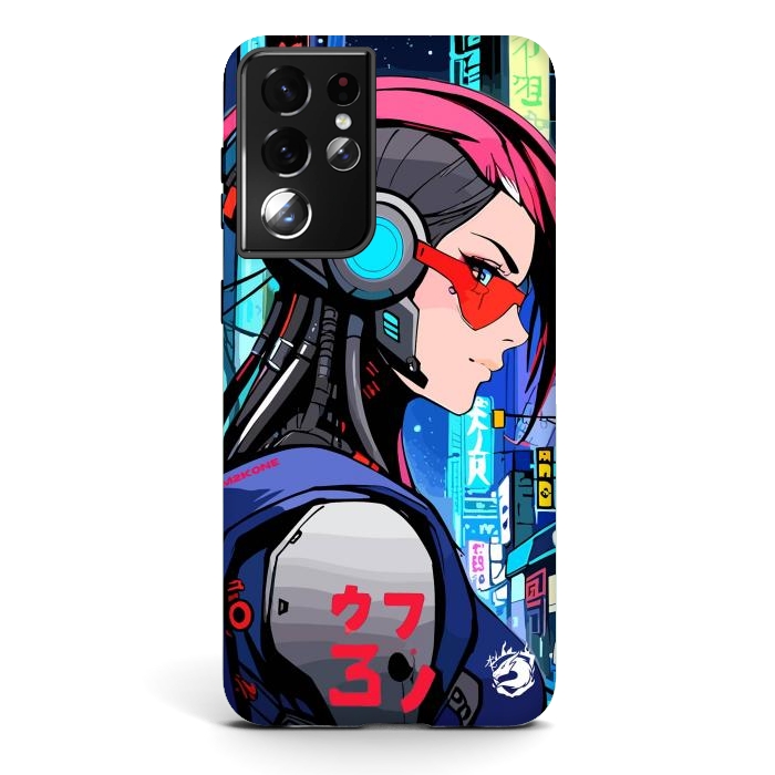 Galaxy S21 ultra StrongFit Neon Cyberpunk Girl by LM2Kone