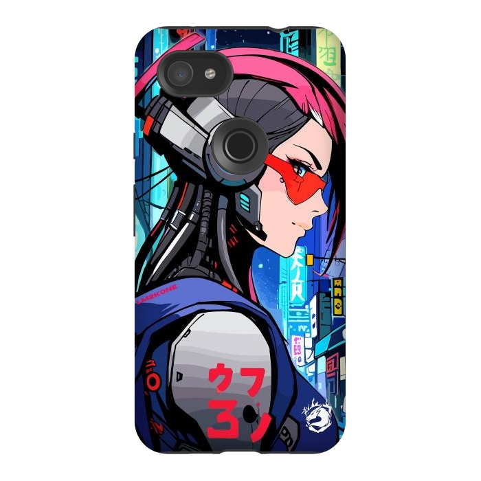 Pixel 3AXL StrongFit Neon Cyberpunk Girl by LM2Kone