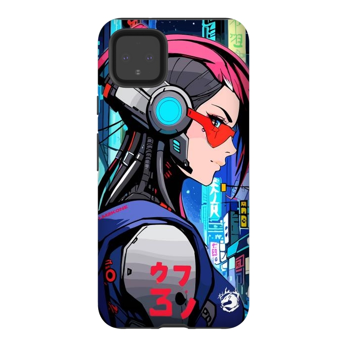 Pixel 4XL StrongFit Neon Cyberpunk Girl by LM2Kone