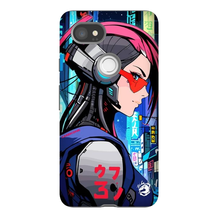 Pixel 2XL StrongFit Neon Cyberpunk Girl by LM2Kone