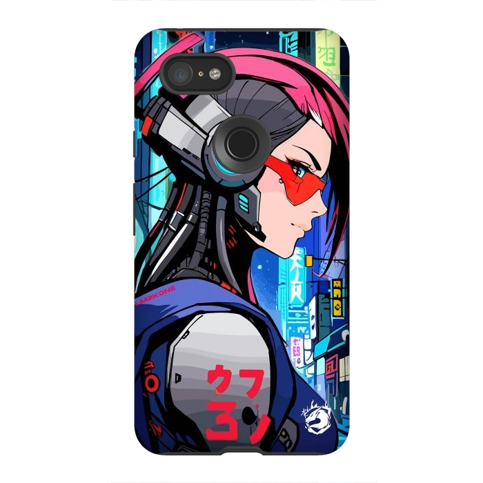 Pixel 3XL StrongFit Neon Cyberpunk Girl by LM2Kone