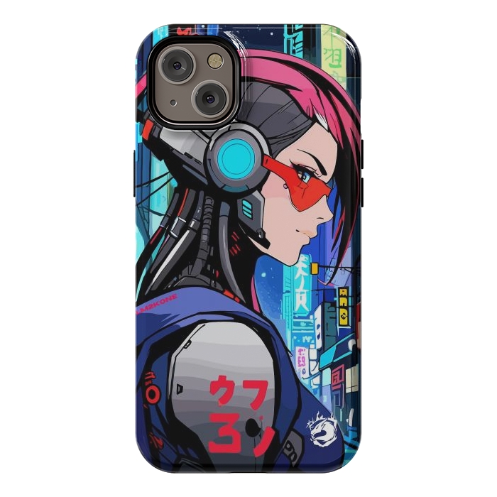 iPhone 14 Plus StrongFit Neon Cyberpunk Girl by LM2Kone