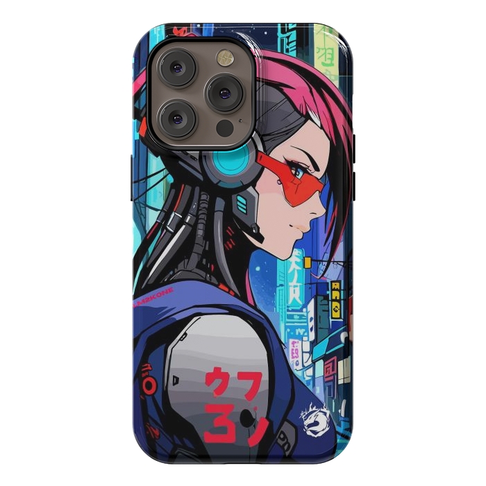 iPhone 14 Pro max StrongFit Neon Cyberpunk Girl by LM2Kone