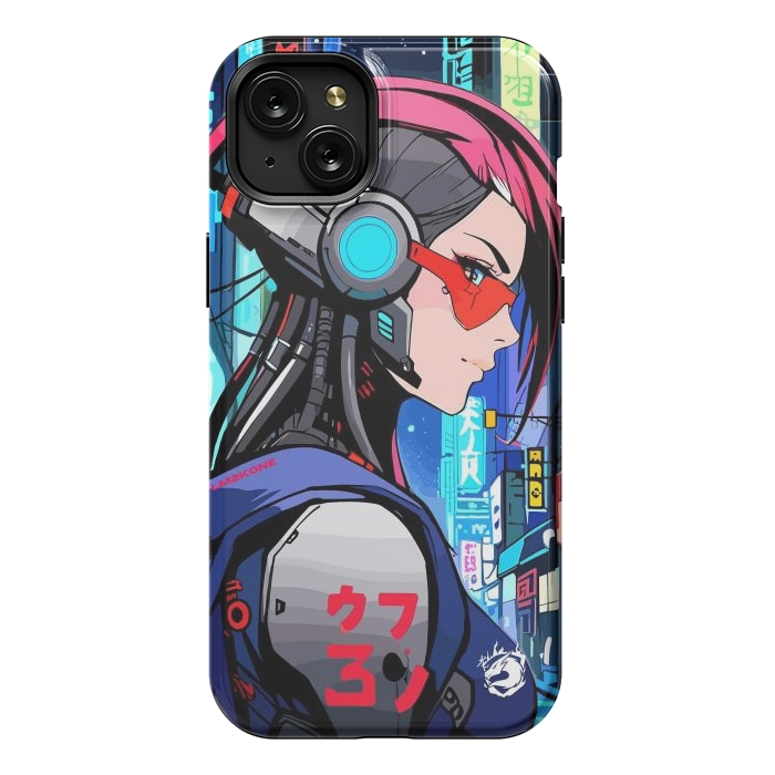 iPhone 15 Plus StrongFit Neon Cyberpunk Girl by LM2Kone