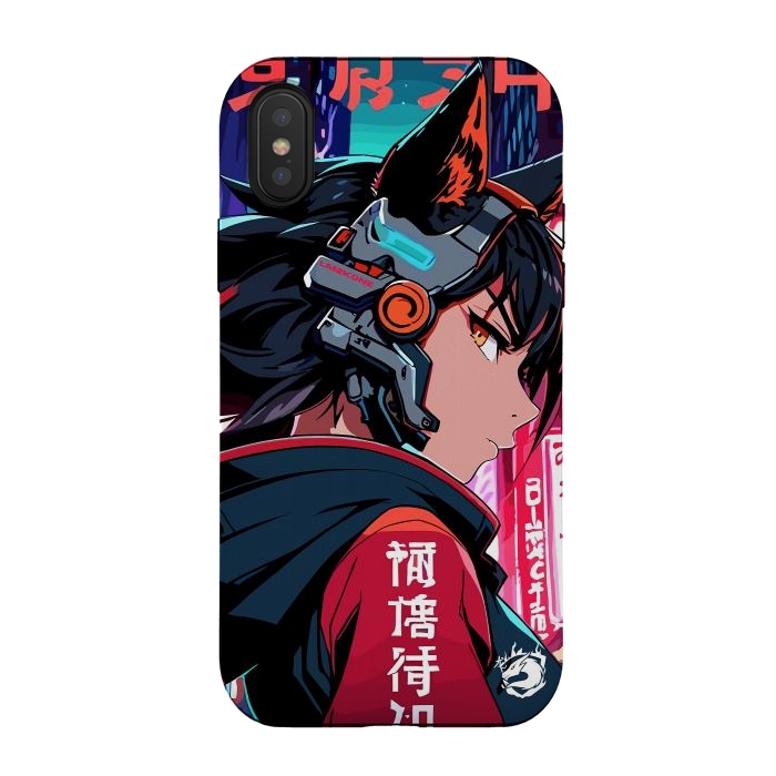 iPhone Xs / X StrongFit Cyberpunk Kitsune Girl by LM2Kone