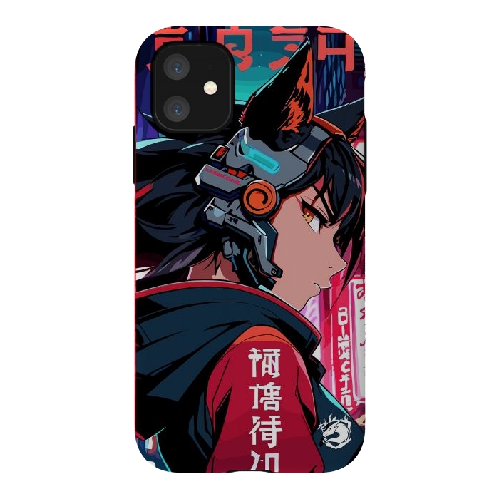 iPhone 11 StrongFit Cyberpunk Kitsune Girl by LM2Kone