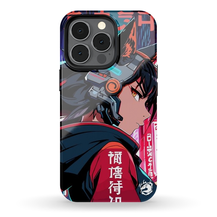 iPhone 13 pro StrongFit Cyberpunk Kitsune Girl by LM2Kone