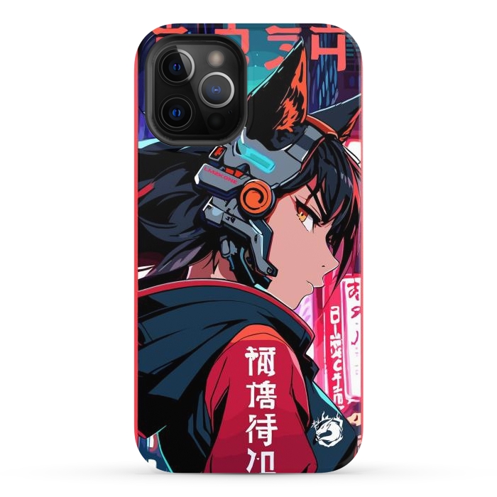 iPhone 12 Pro Max StrongFit Cyberpunk Kitsune Girl by LM2Kone