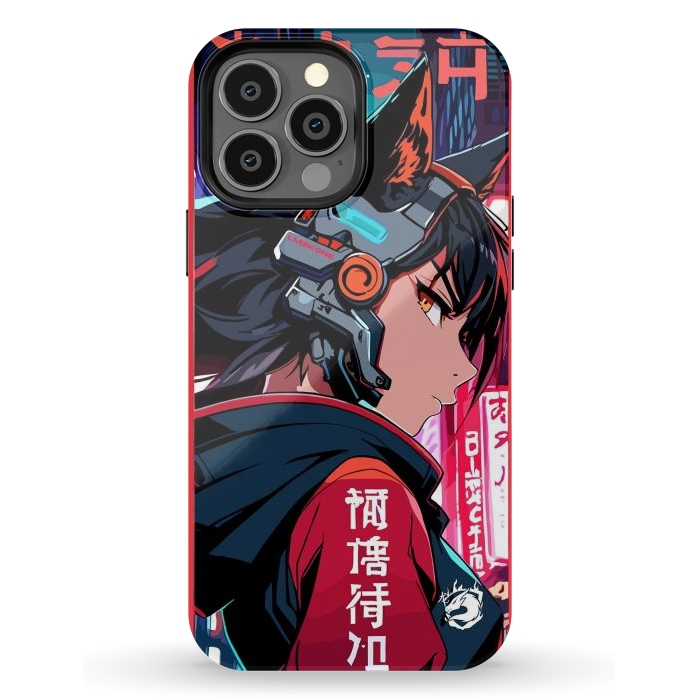 iPhone 13 Pro Max StrongFit Cyberpunk Kitsune Girl by LM2Kone