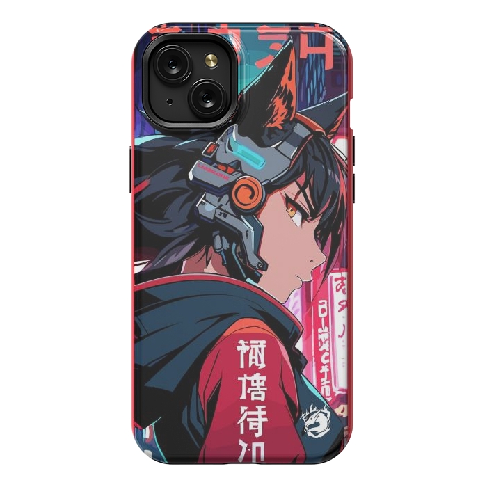 iPhone 15 Plus StrongFit Cyberpunk Kitsune Girl by LM2Kone