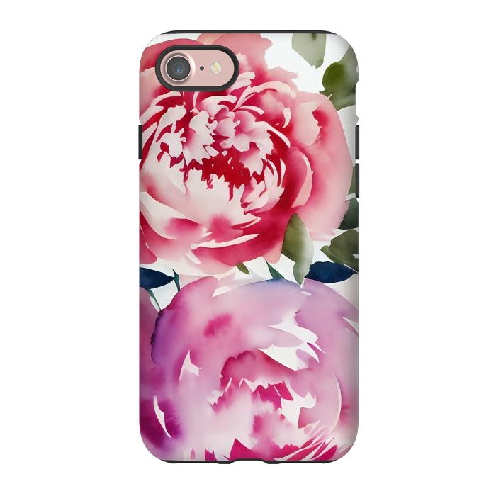 iPhone 7 StrongFit Pink watercolour peonies - painted romantic flowers by Oana 