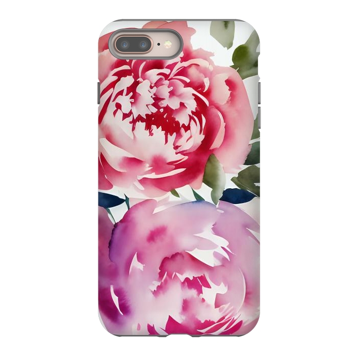 iPhone 7 plus StrongFit Pink watercolour peonies - painted romantic flowers by Oana 