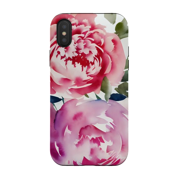 iPhone Xs / X StrongFit Pink watercolour peonies - painted romantic flowers by Oana 