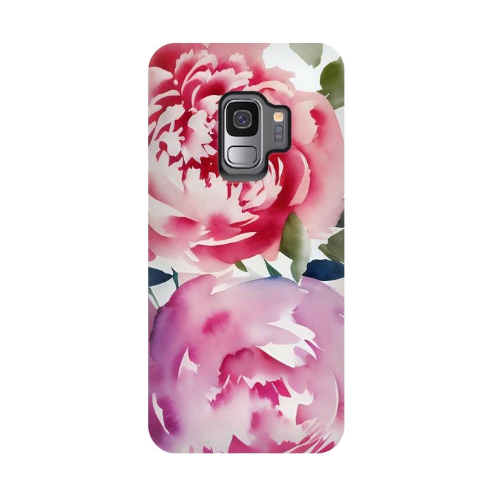 Galaxy S9 StrongFit Pink watercolour peonies - painted romantic flowers by Oana 