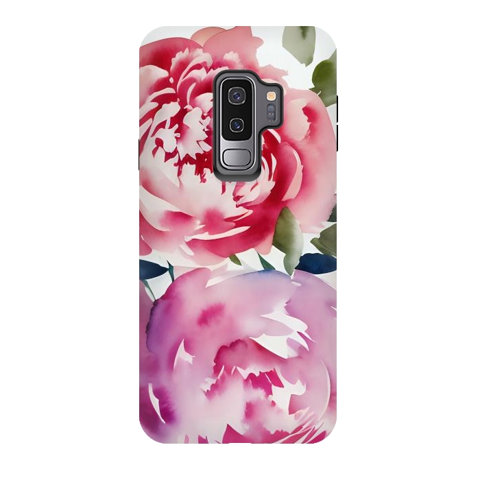 Galaxy S9 plus StrongFit Pink watercolour peonies - painted romantic flowers by Oana 