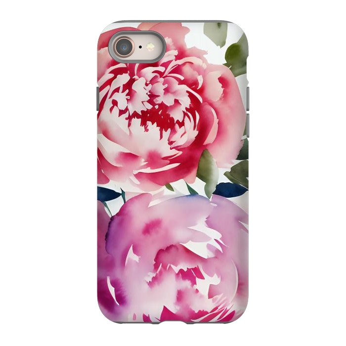 iPhone 8 StrongFit Pink watercolour peonies - painted romantic flowers by Oana 