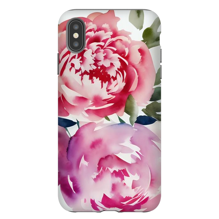 iPhone Xs Max StrongFit Pink watercolour peonies - painted romantic flowers by Oana 