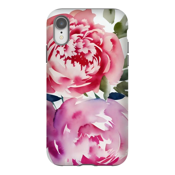 iPhone Xr StrongFit Pink watercolour peonies - painted romantic flowers by Oana 