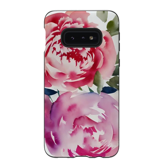 Galaxy S10e StrongFit Pink watercolour peonies - painted romantic flowers by Oana 