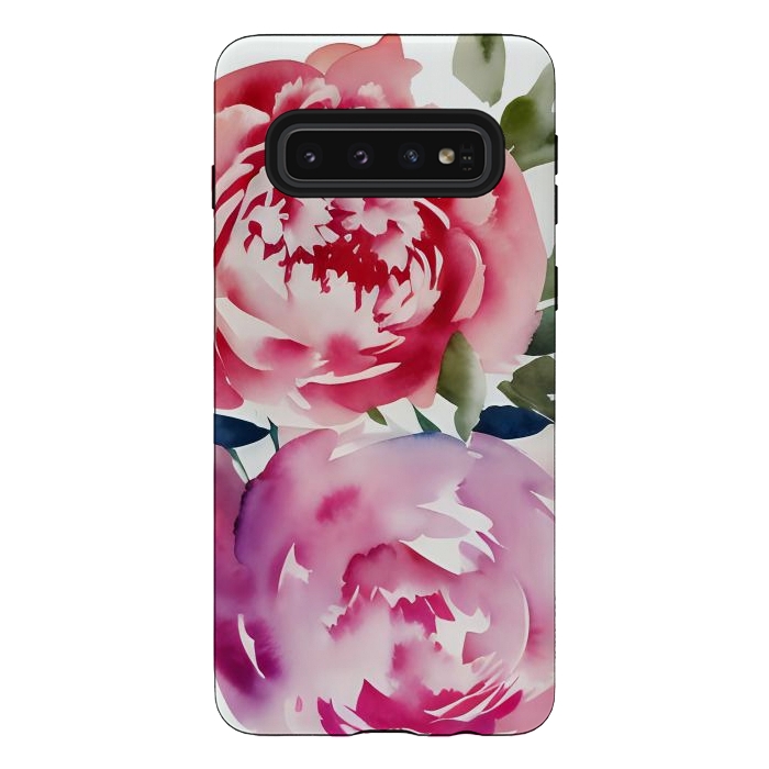 Galaxy S10 StrongFit Pink watercolour peonies - painted romantic flowers by Oana 