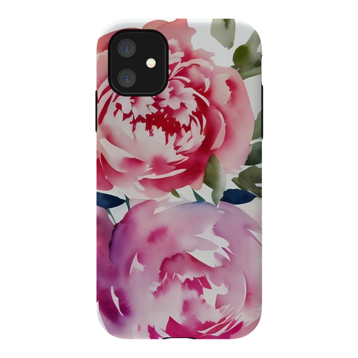 iPhone 11 StrongFit Pink watercolour peonies - painted romantic flowers by Oana 