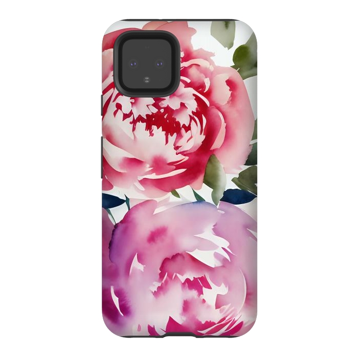 Pixel 4 StrongFit Pink watercolour peonies - painted romantic flowers by Oana 