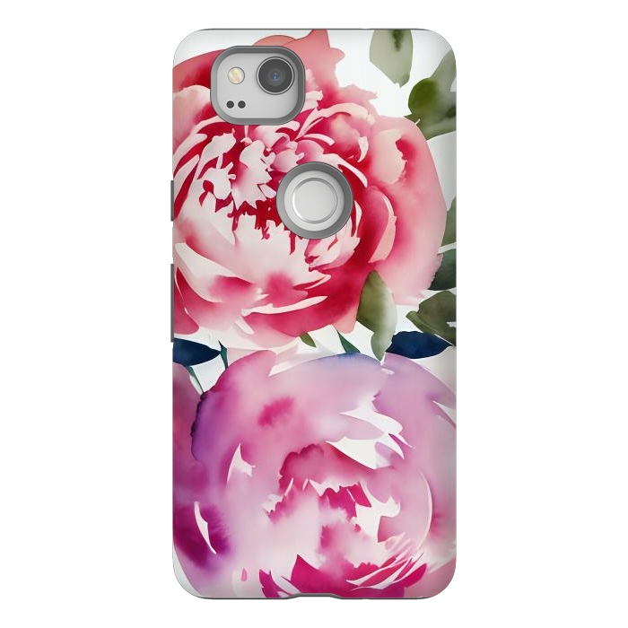 Pixel 2 StrongFit Pink watercolour peonies - painted romantic flowers by Oana 