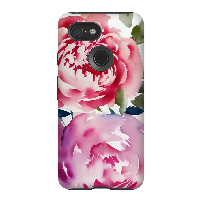 Pixel 3 StrongFit Pink watercolour peonies - painted romantic flowers by Oana 