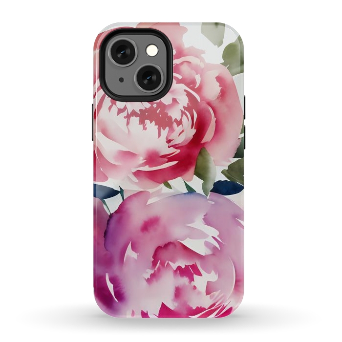 iPhone 12 mini StrongFit Pink watercolour peonies - painted romantic flowers by Oana 