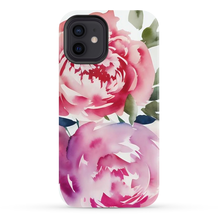 iPhone 12 StrongFit Pink watercolour peonies - painted romantic flowers by Oana 