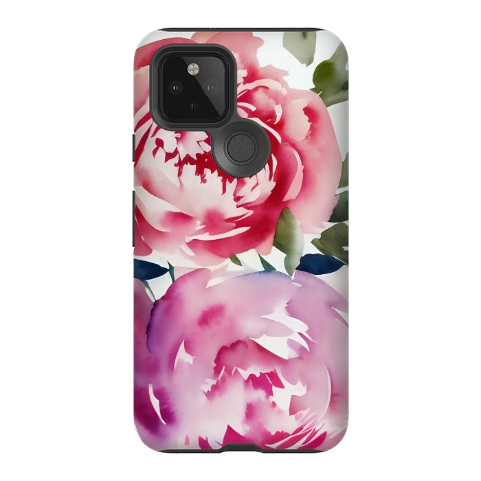 Pixel 5 StrongFit Pink watercolour peonies - painted romantic flowers by Oana 