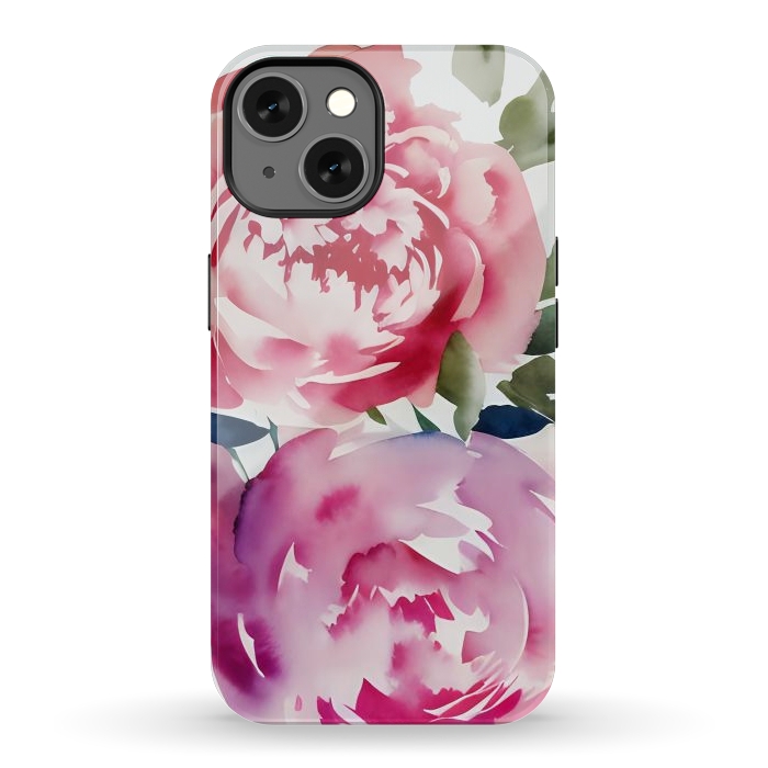 iPhone 13 StrongFit Pink watercolour peonies - painted romantic flowers by Oana 