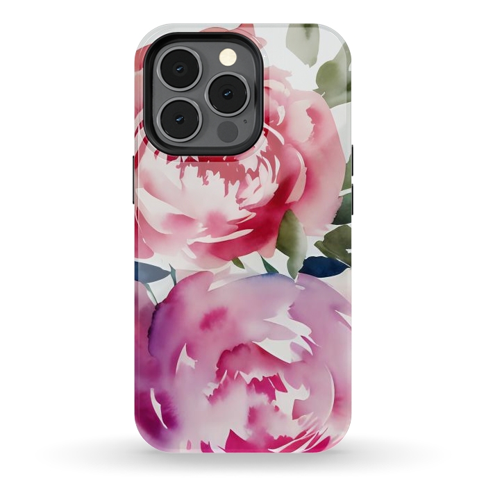 iPhone 13 pro StrongFit Pink watercolour peonies - painted romantic flowers by Oana 