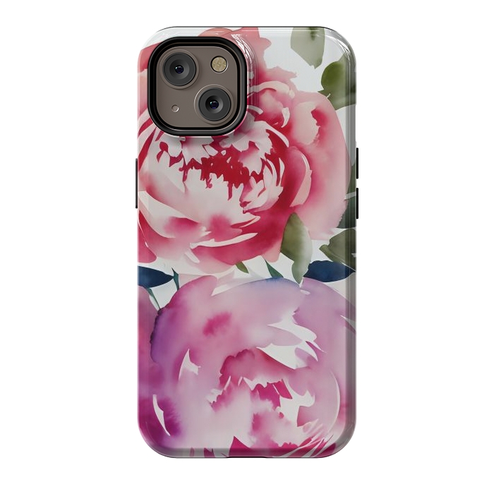 iPhone 14 StrongFit Pink watercolour peonies - painted romantic flowers by Oana 