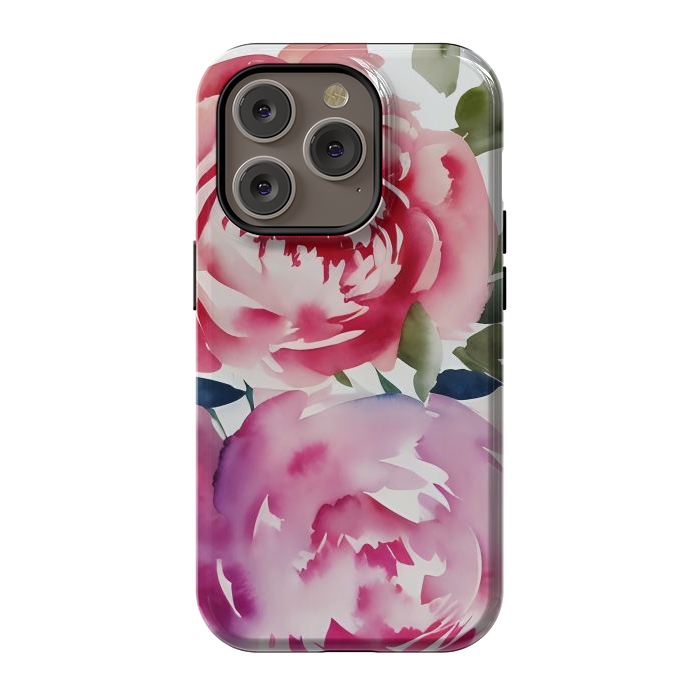 iPhone 14 Pro StrongFit Pink watercolour peonies - painted romantic flowers by Oana 