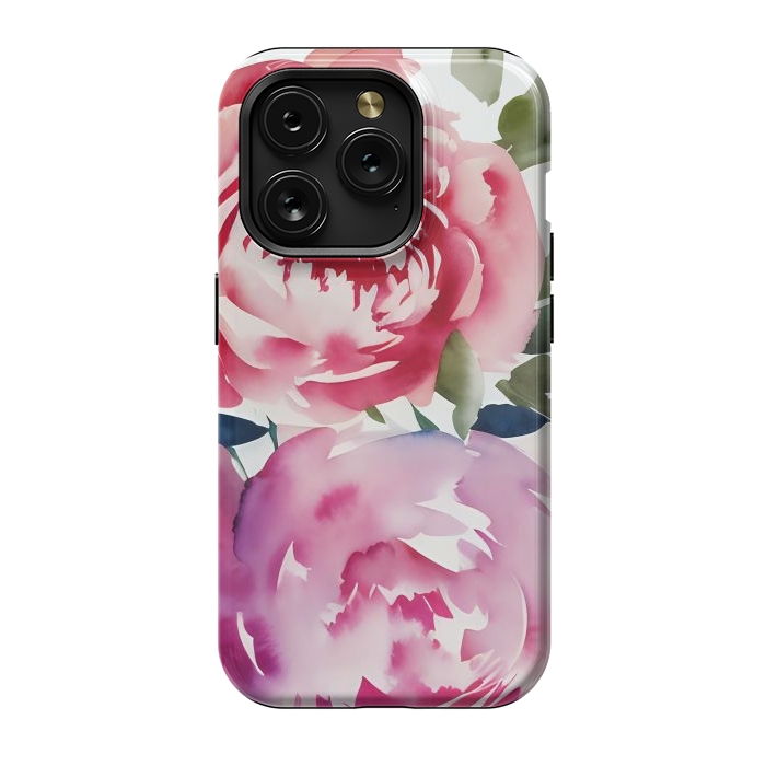 iPhone 15 Pro StrongFit Pink watercolour peonies - painted romantic flowers by Oana 