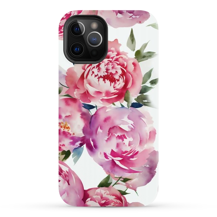 iPhone 12 Pro Max StrongFit Pink watercolour peonies - painted romantic flowers by Oana 