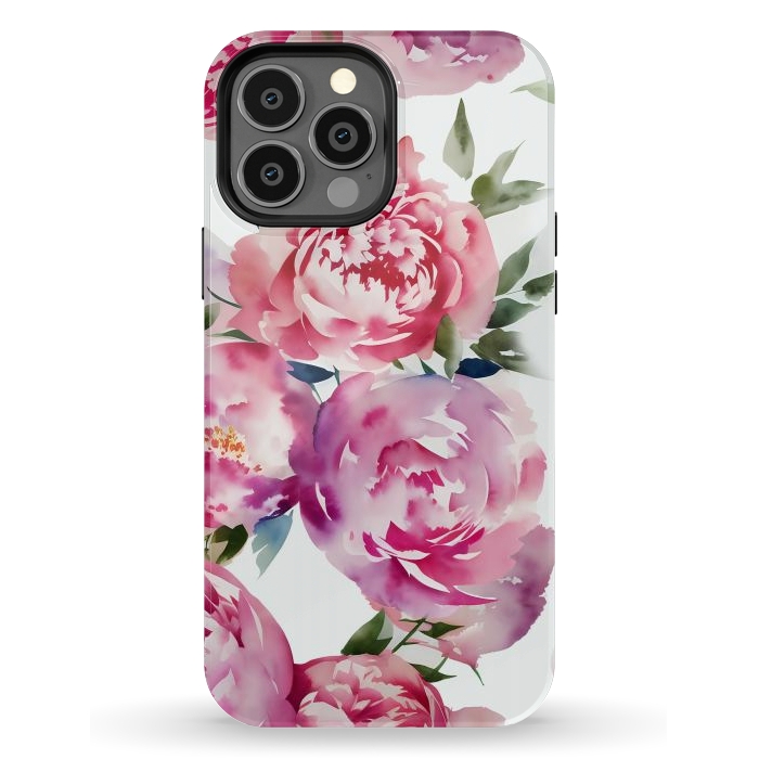 iPhone 13 Pro Max StrongFit Pink watercolour peonies - painted romantic flowers by Oana 