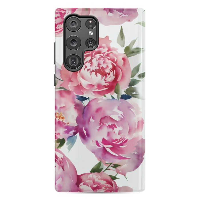 Galaxy S22 Ultra StrongFit Pink watercolour peonies - painted romantic flowers by Oana 