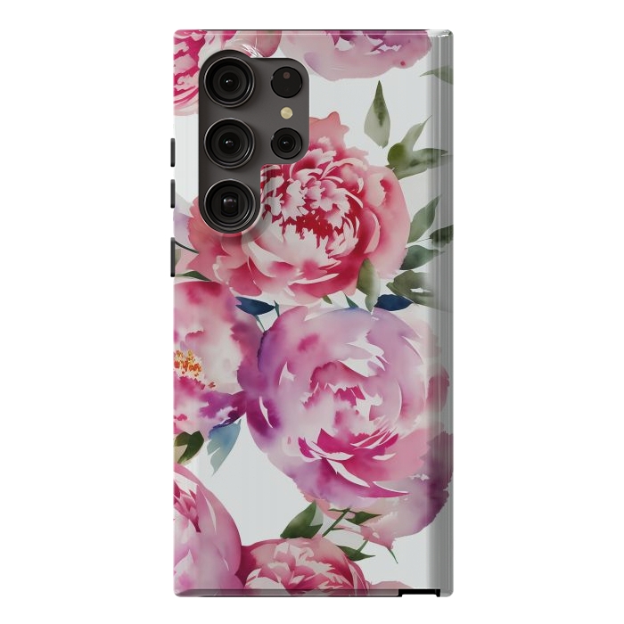 Galaxy S23 Ultra StrongFit Pink watercolour peonies - painted romantic flowers by Oana 