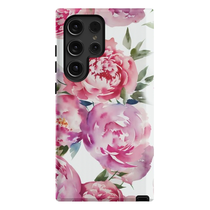 Galaxy S24 Ultra StrongFit Pink watercolour peonies - painted romantic flowers by Oana 