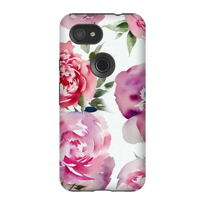 Pixel 3A StrongFit Pink watercolour peonies - painted romantic flowers by Oana 