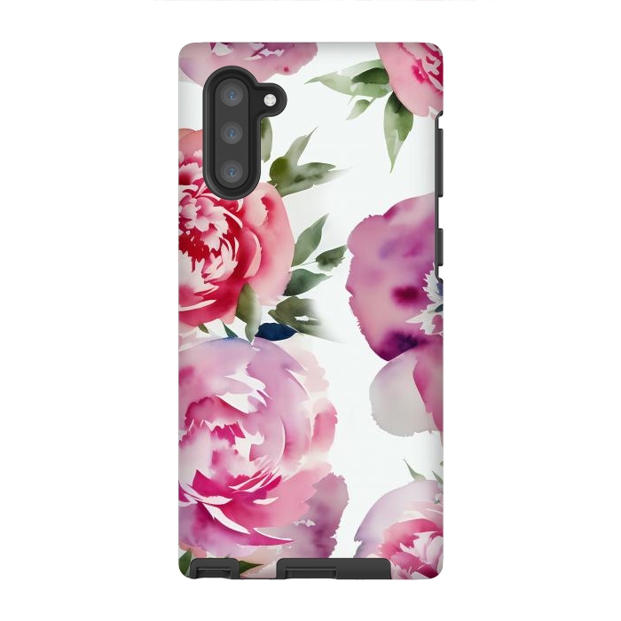 Galaxy Note 10 StrongFit Pink watercolour peonies - painted romantic flowers by Oana 