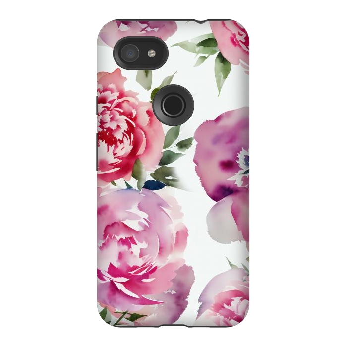 Pixel 3AXL StrongFit Pink watercolour peonies - painted romantic flowers by Oana 