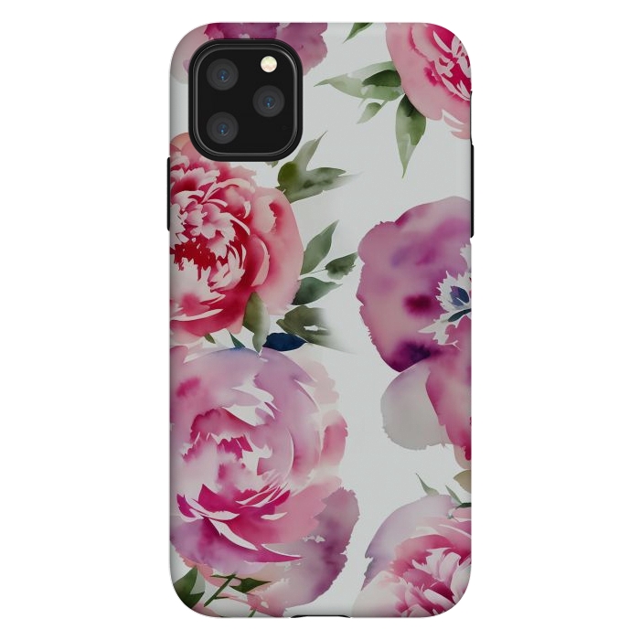 iPhone 11 Pro Max StrongFit Pink watercolour peonies - painted romantic flowers by Oana 