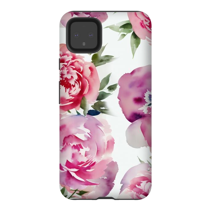 Pixel 4XL StrongFit Pink watercolour peonies - painted romantic flowers by Oana 