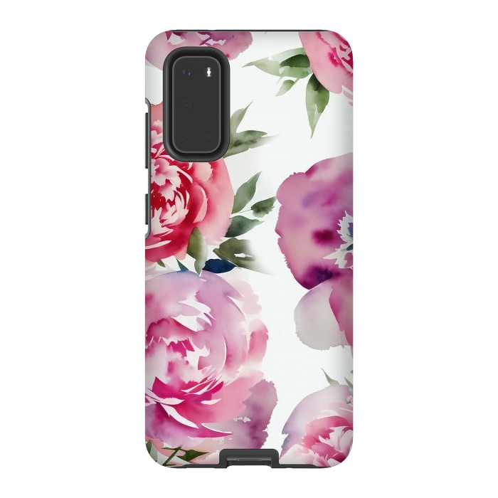 Galaxy S20 StrongFit Pink watercolour peonies - painted romantic flowers by Oana 